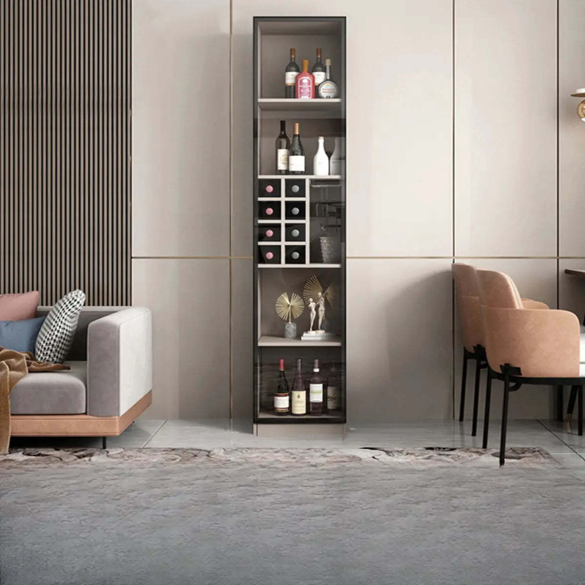 Black Tall Wood Display Wine Cabinet with Lighting