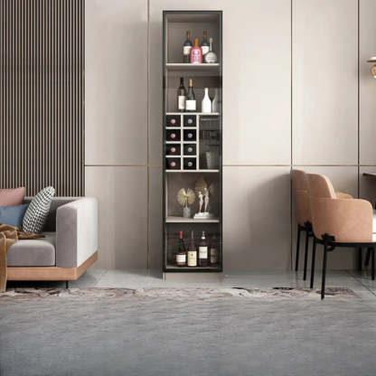 Black Tall Wood Display Wine Cabinet with Lighting