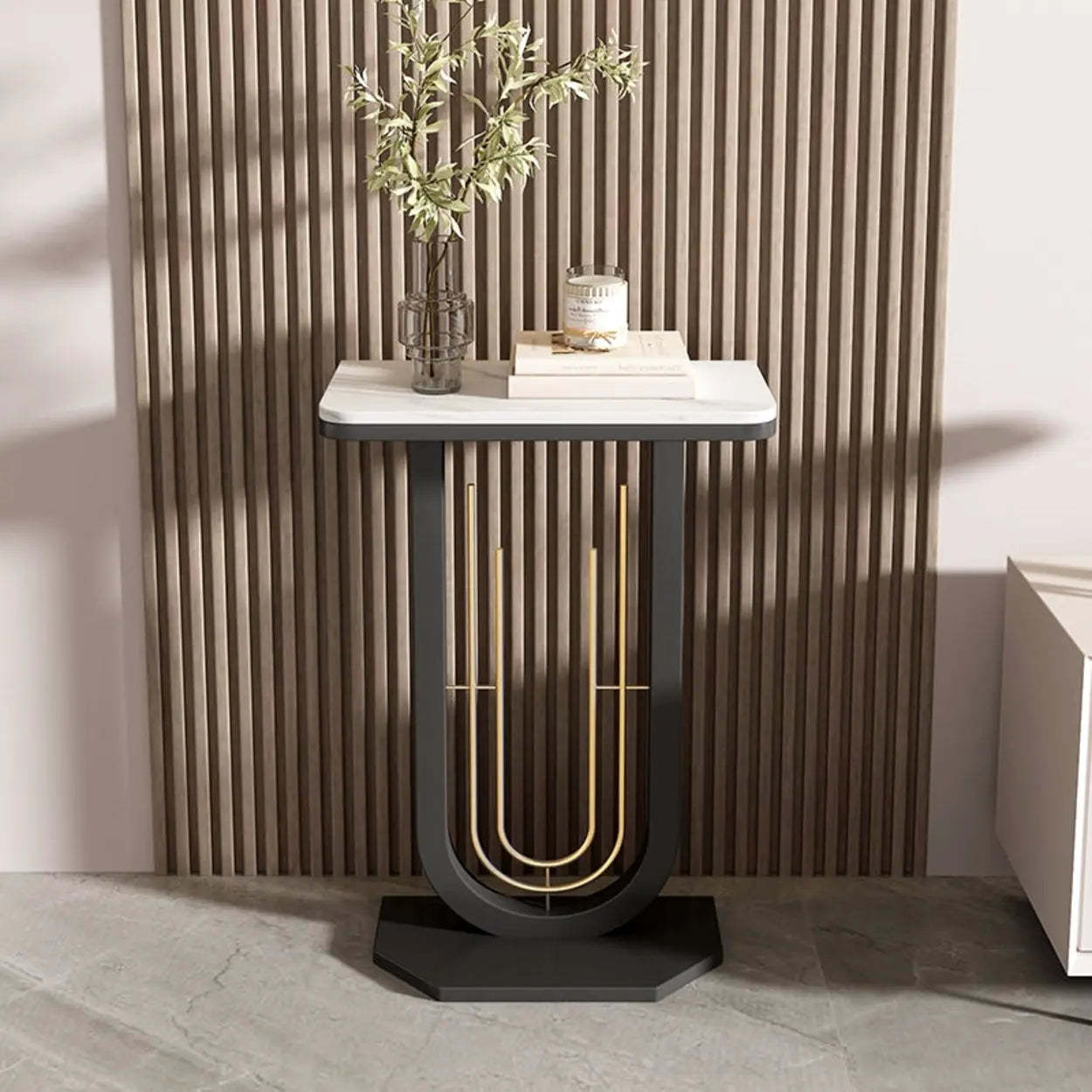Black U-Shaped Sintered Stone Entry Console — Black / Black