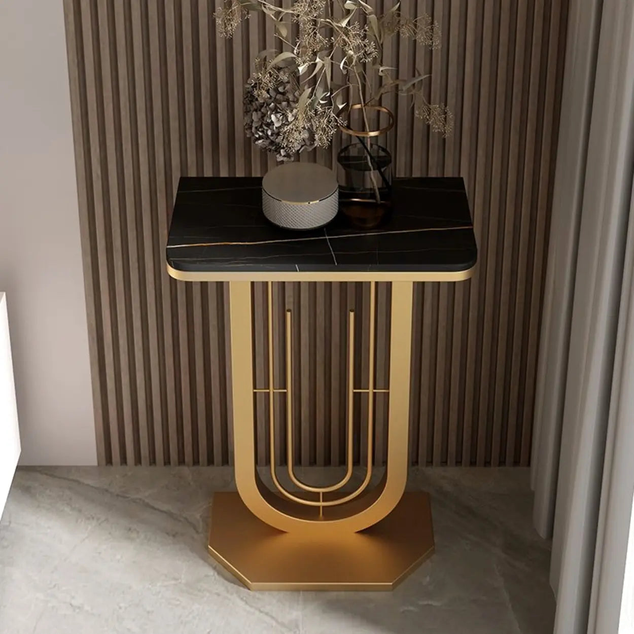 Black U-Shaped Sintered Stone Entry Console