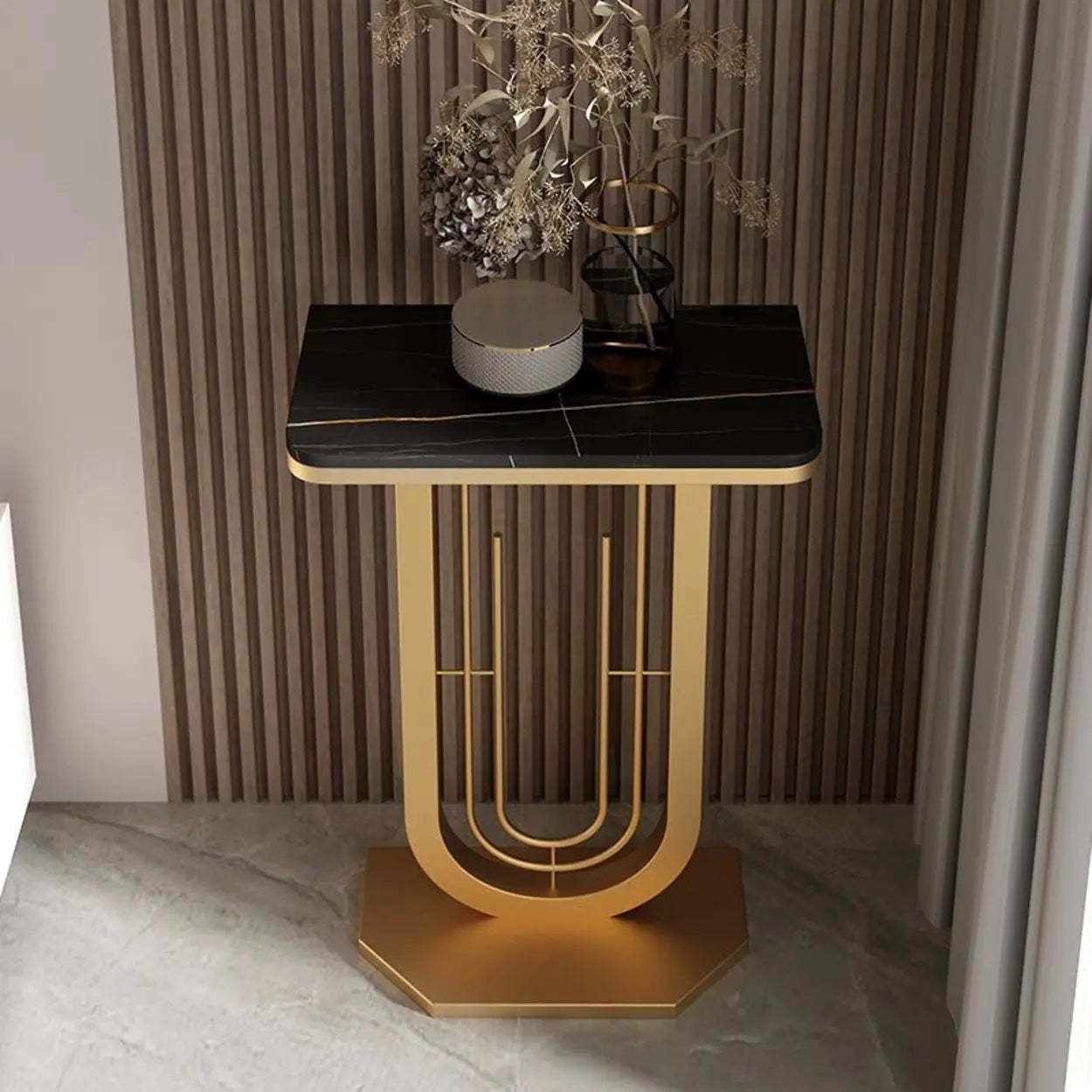 Black U-Shaped Sintered Stone Entry Console