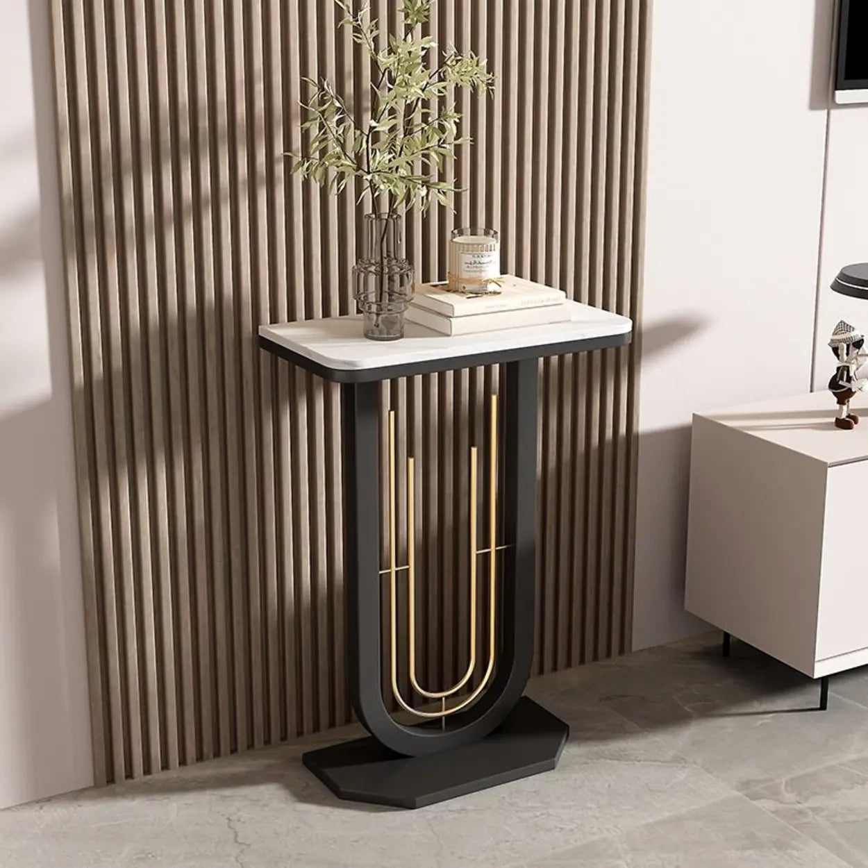 Black U-Shaped Sintered Stone Entry Console