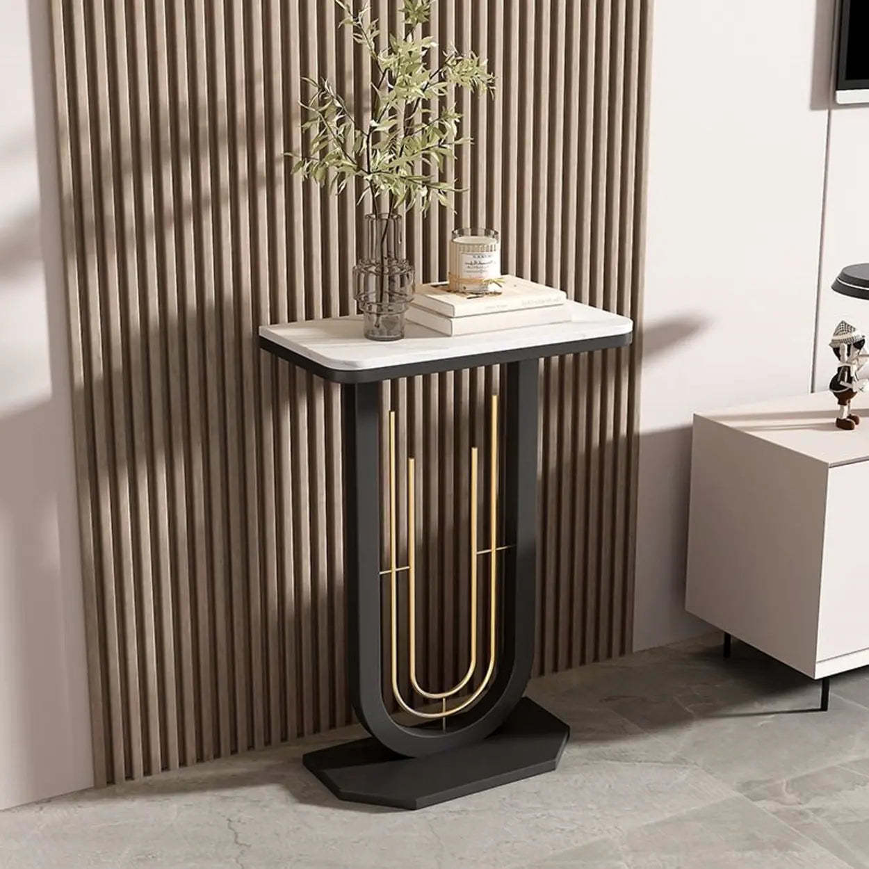 Black U-Shaped Sintered Stone Entry Console
