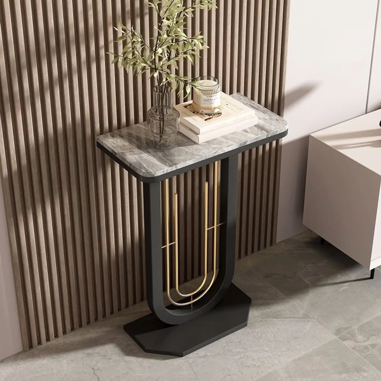 Black U-Shaped Sintered Stone Entry Console