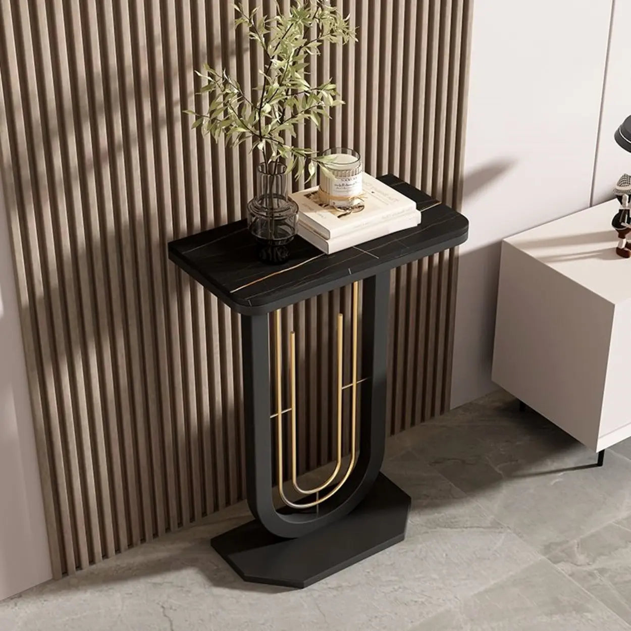 Black U-Shaped Sintered Stone Entry Console