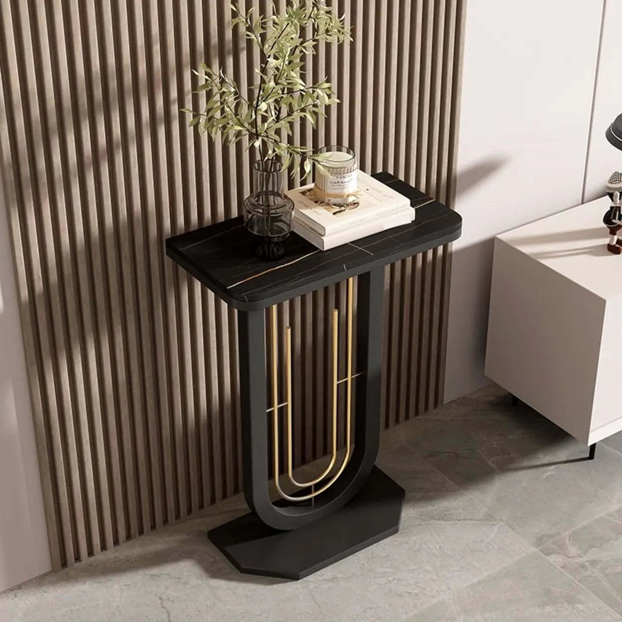 Luxury u-shaped sintered black end & side tables
