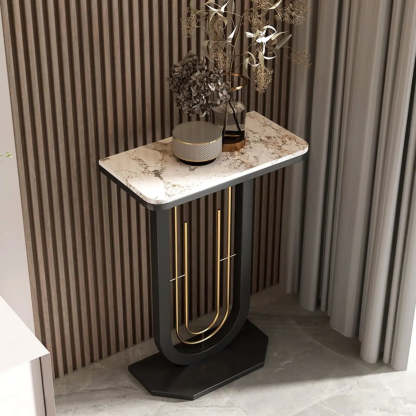 Black U-Shaped Sintered Stone Entry Console — Black / Gray