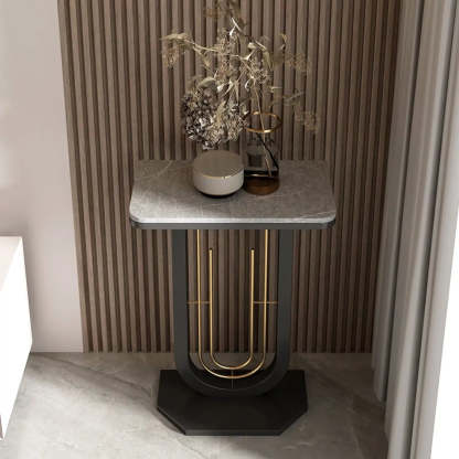 Black U-Shaped Sintered Stone Entry Console — Black / White