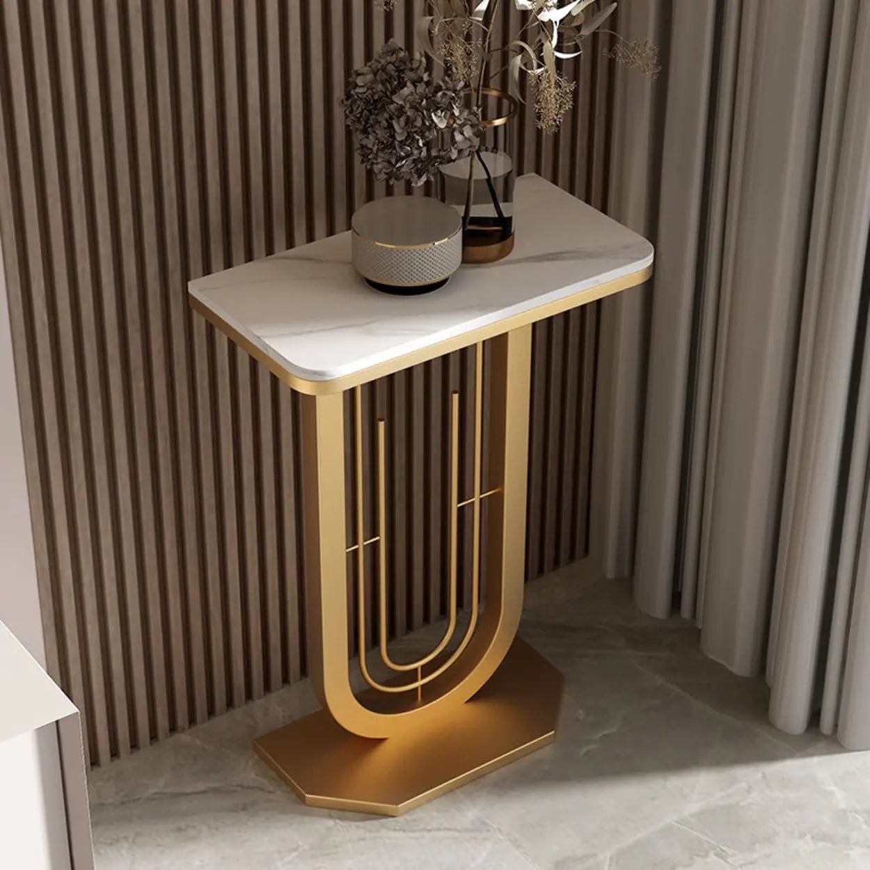 Black U-Shaped Sintered Stone Entry Console — Black / White/ Gray