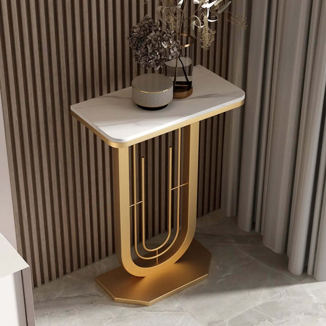 Black U-Shaped Sintered Stone Entry Console — Black / White/ Gray