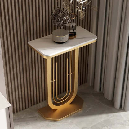 Black U-Shaped Sintered Stone Entry Console — Black / White/ Gray