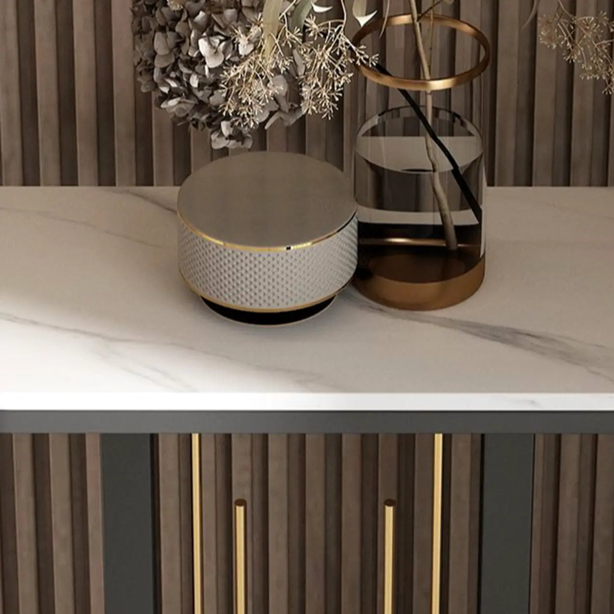 Black U-Shaped Sintered Stone Entry Console — Gold / Black