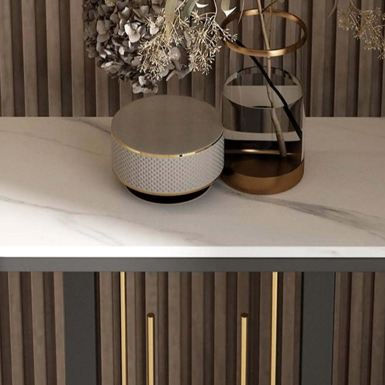 Black U-Shaped Sintered Stone Entry Console — Gold / Black
