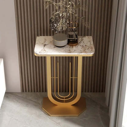 Black U-Shaped Sintered Stone Entry Console — Gold / Gray