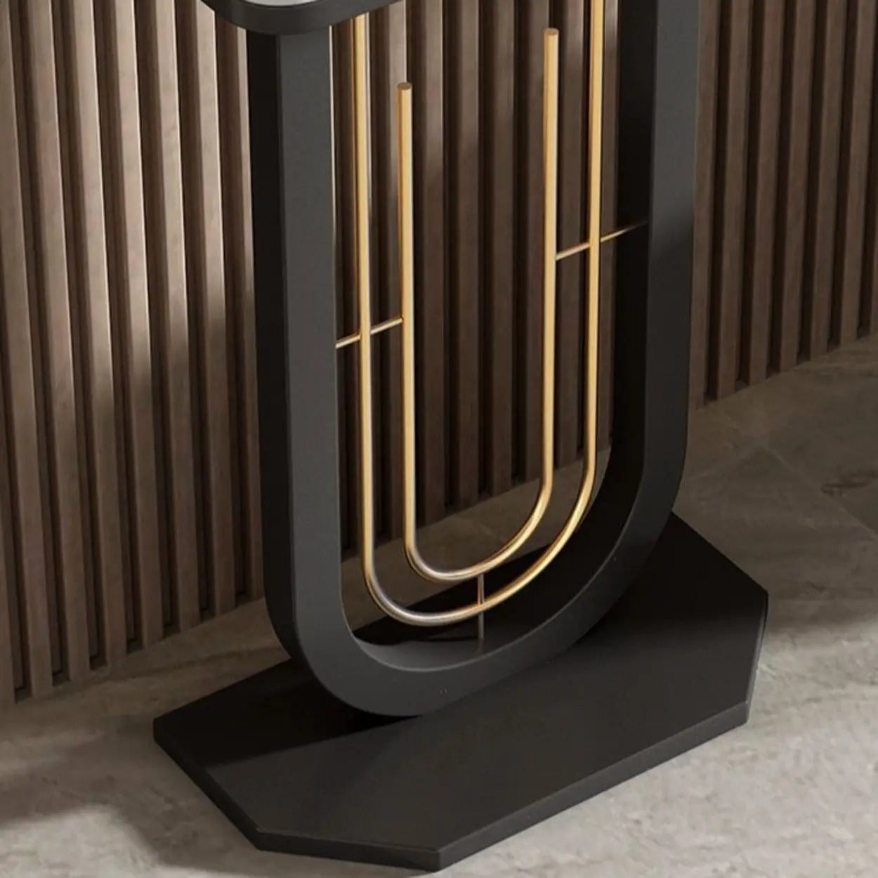 Black U-Shaped Sintered Stone Entry Console — Gold / White