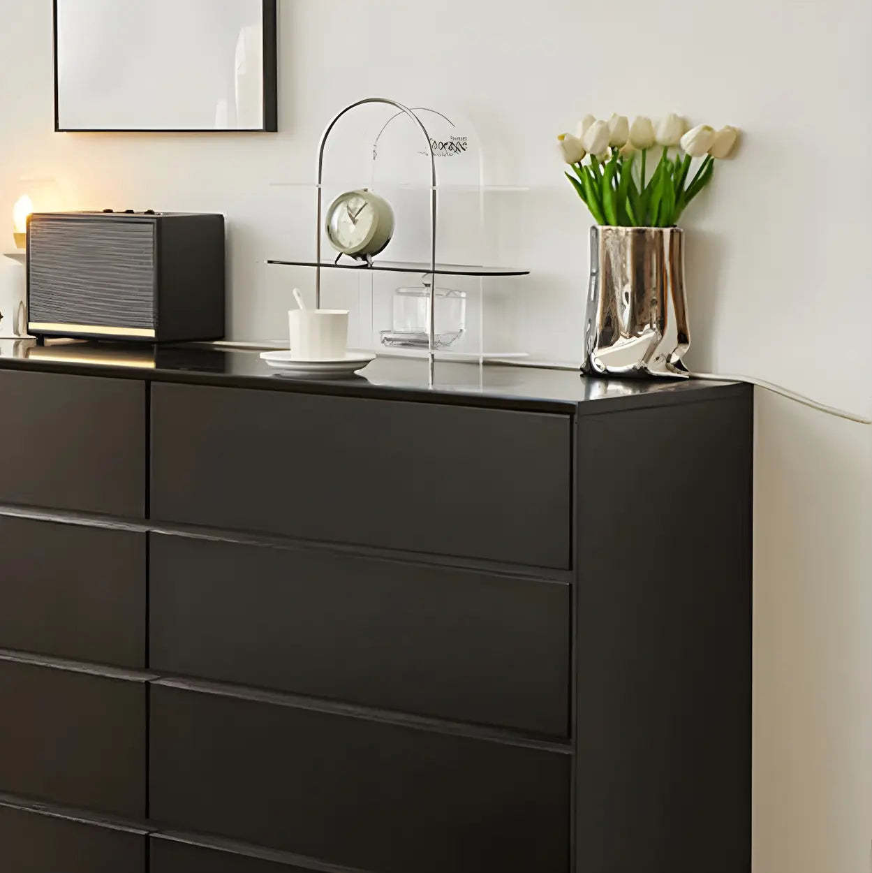 Vertical Wooden 8-Drawer Dresser — Black