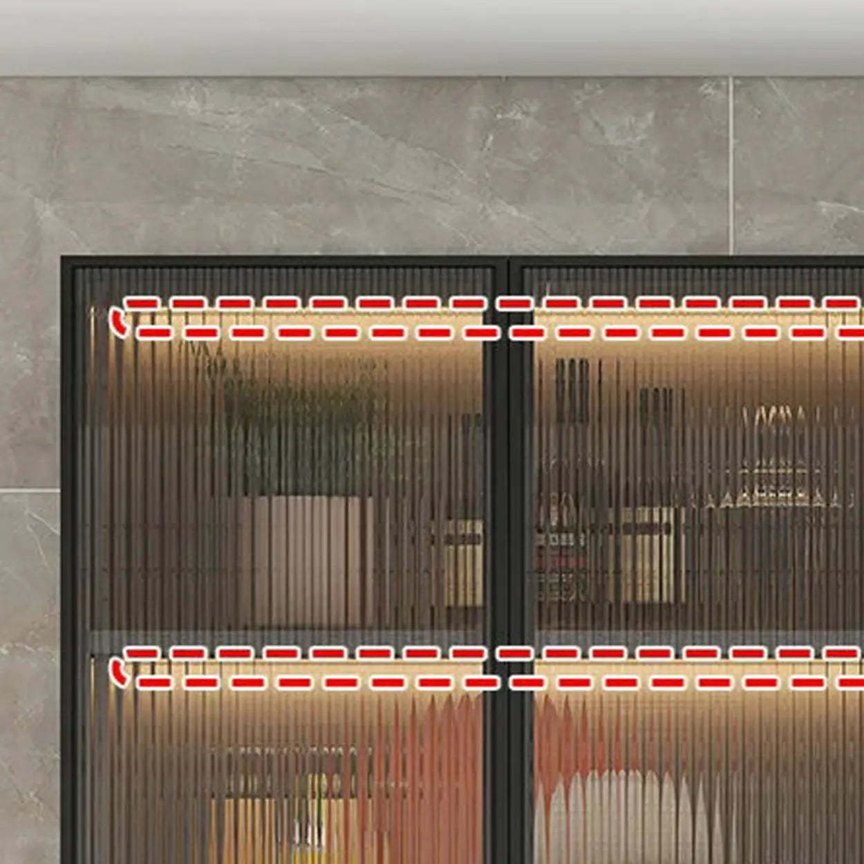 Black Wall-Mounted Ribbed Glass Kitchen Cabinet — Grey