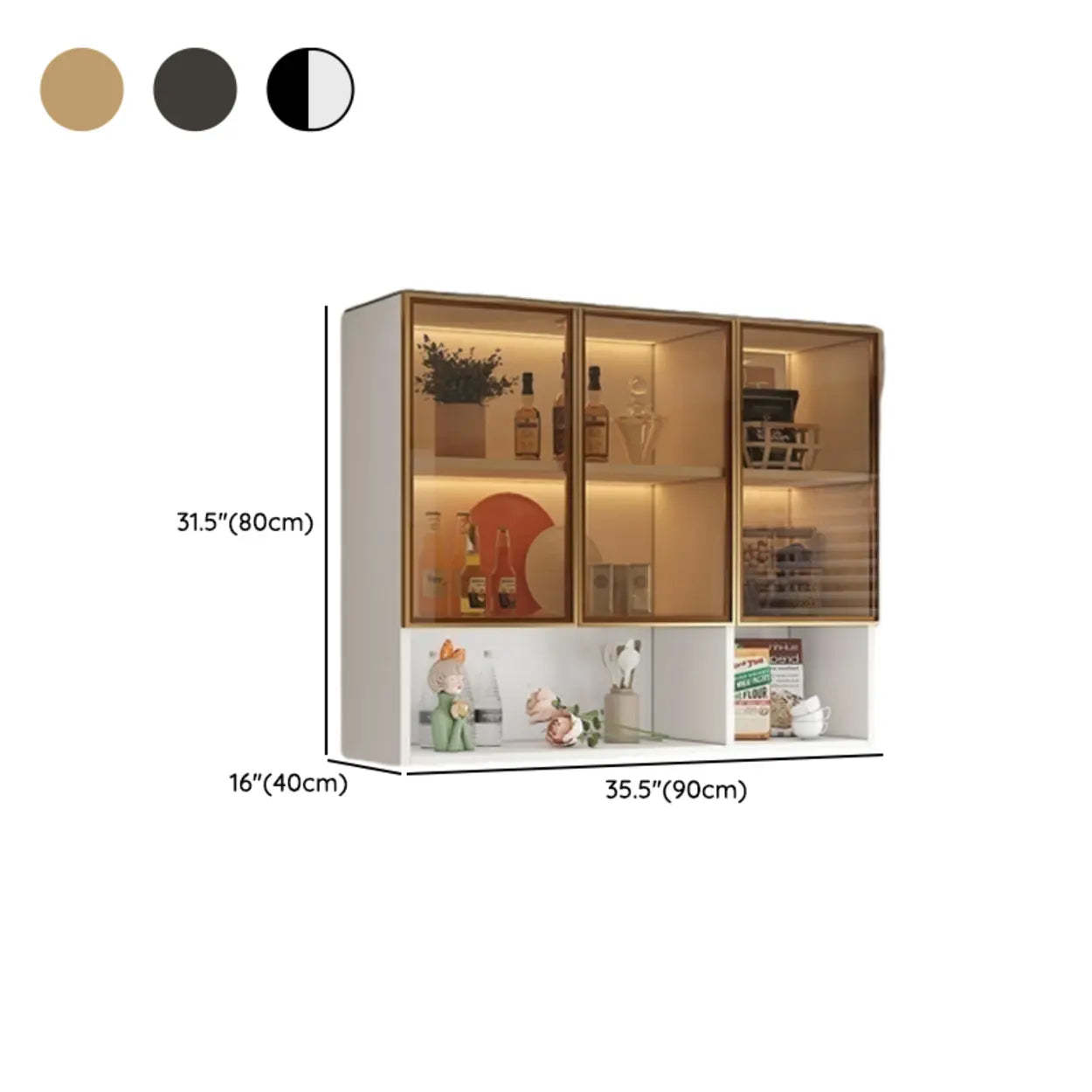 Black Wall-Mounted Ribbed Glass Kitchen Cabinet — Grey