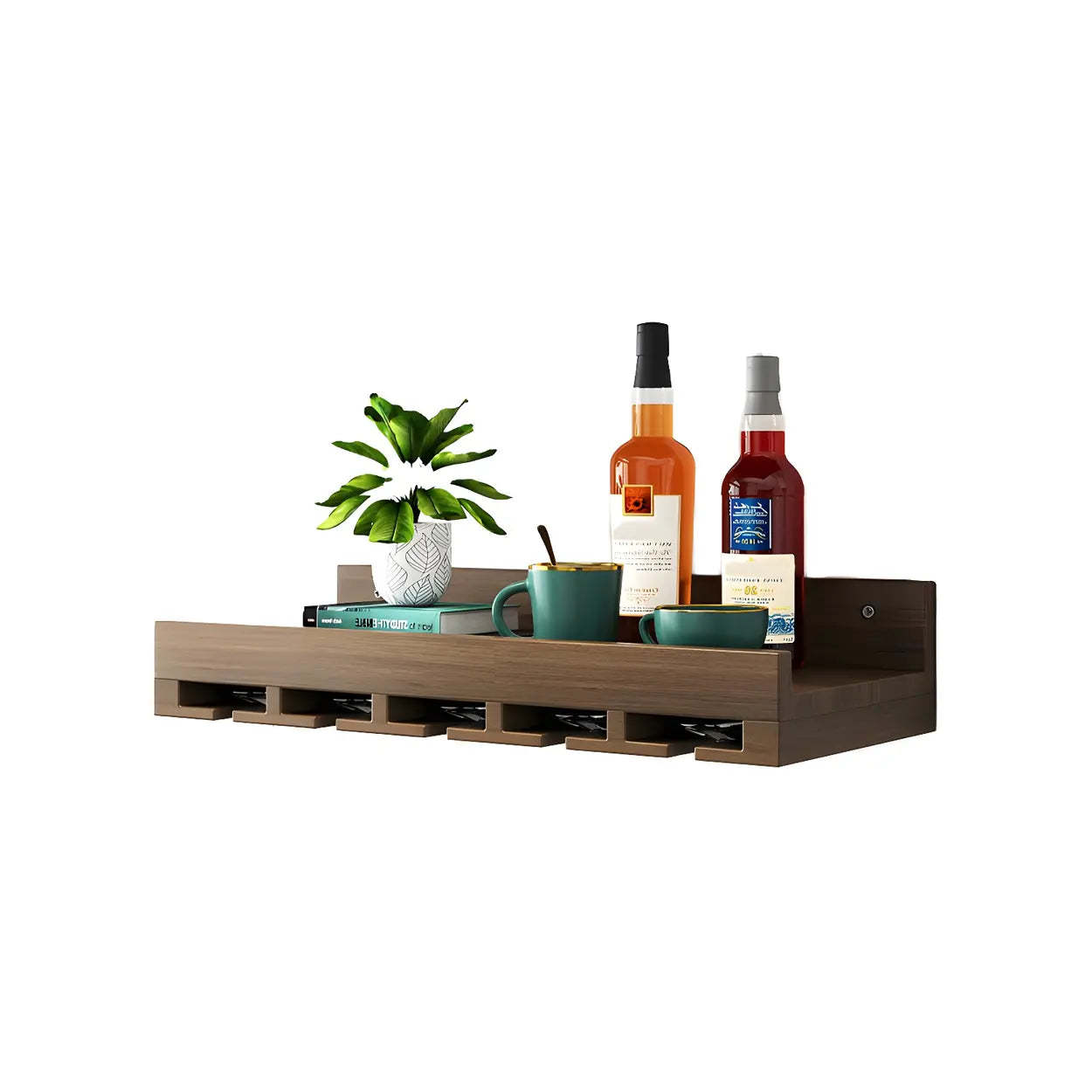 Wall-Mounted Wood Wine and Glass Rack
