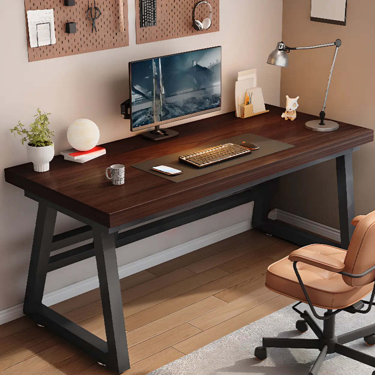 Black Walnut Butcher Block Sled Writing Desk — Apricot / Table Only