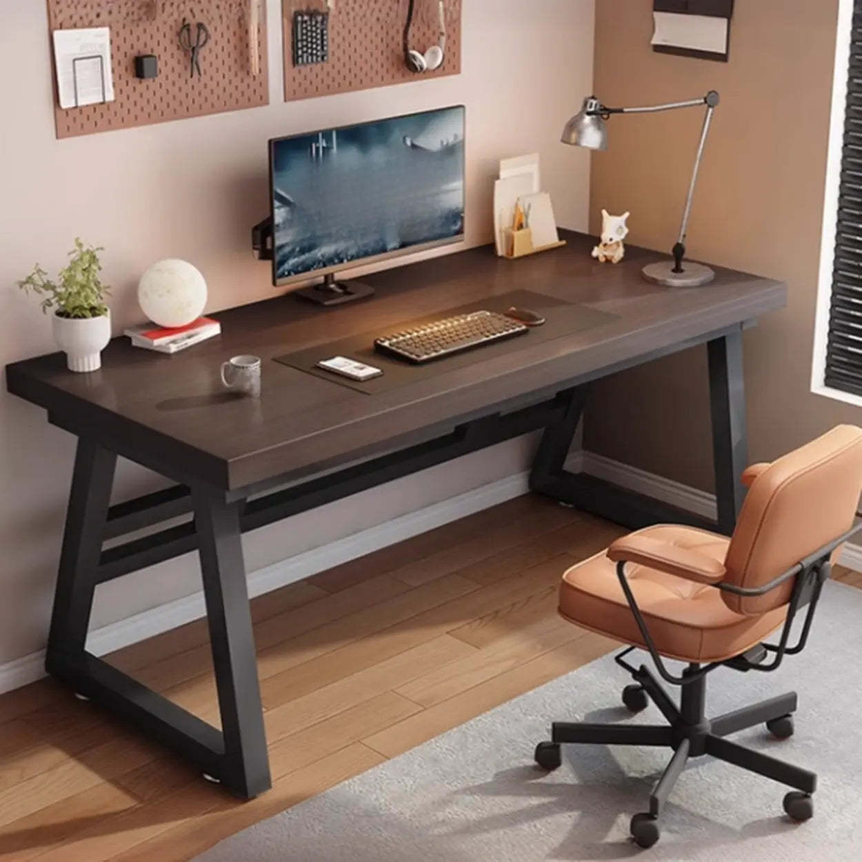 Black Walnut Butcher Block Sled Writing Desk — Apricot / Table Only