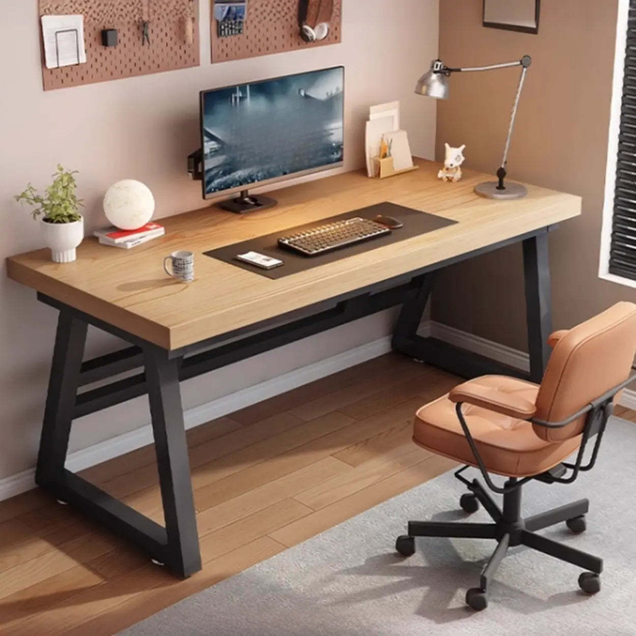 Modern block butcher black desks, Lighom — 31.5" L x 23.6" W / Apricot