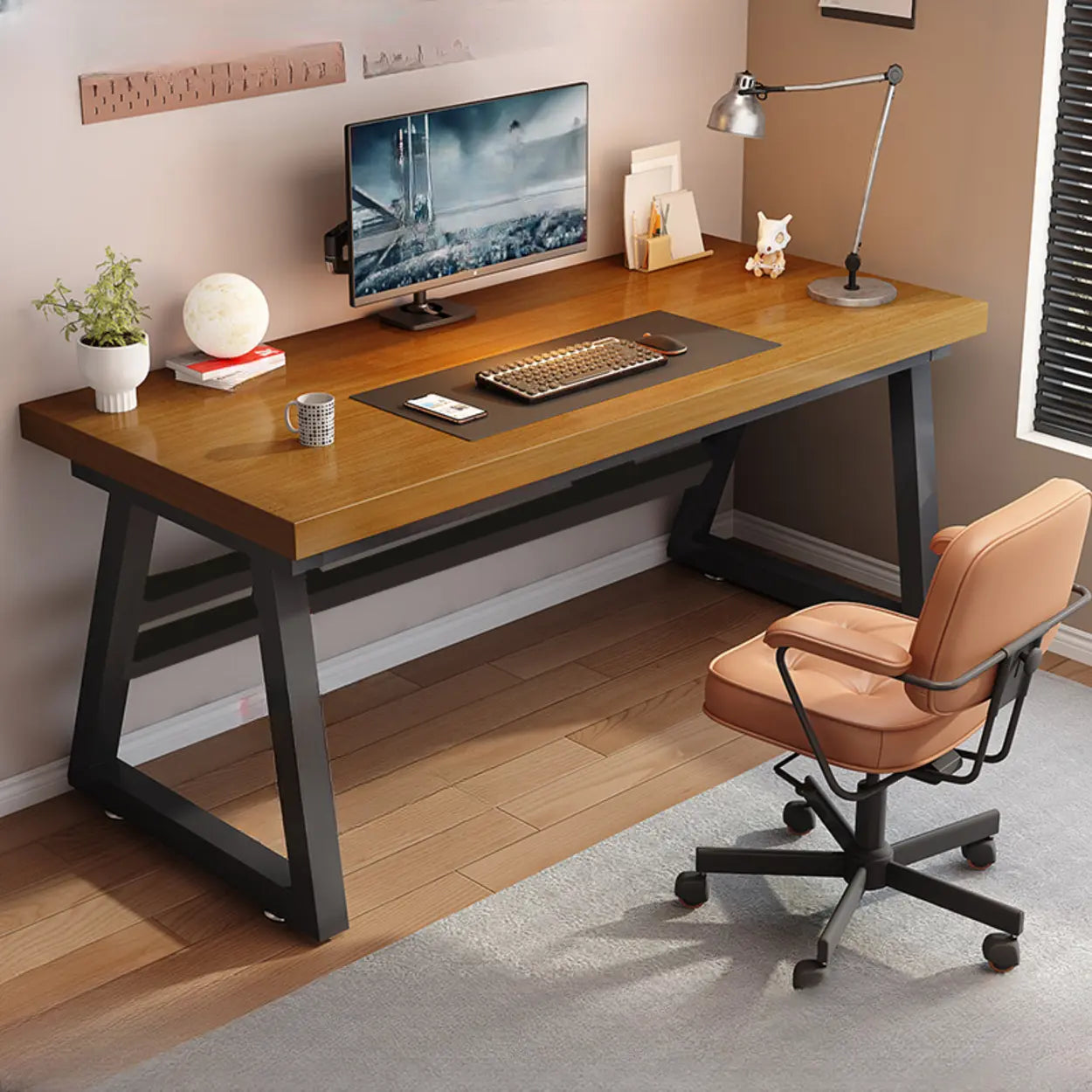 Black Walnut Butcher Block Sled Writing Desk — Apricot / Table Only
