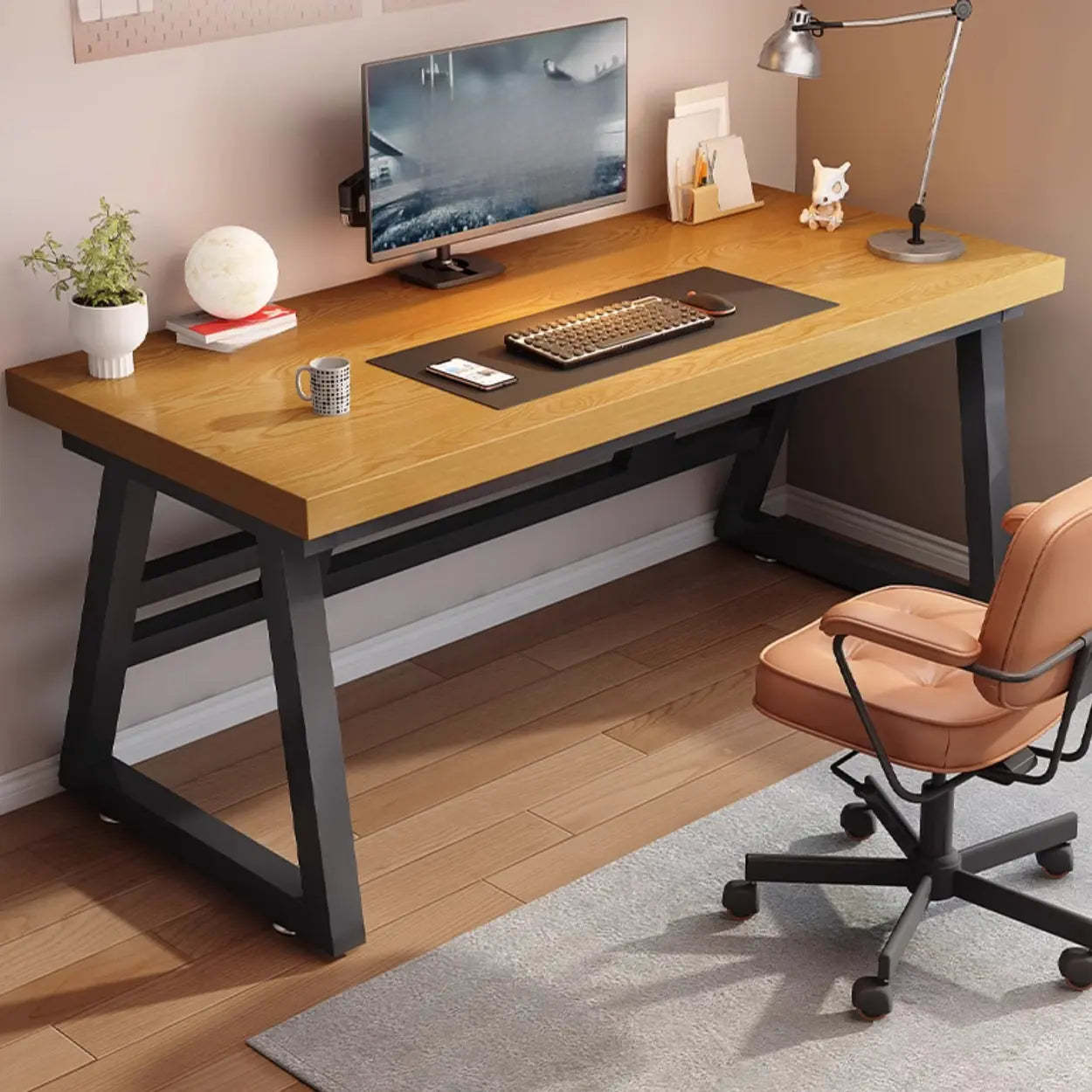 Black Walnut Butcher Block Sled Writing Desk — Apricot / Table Only