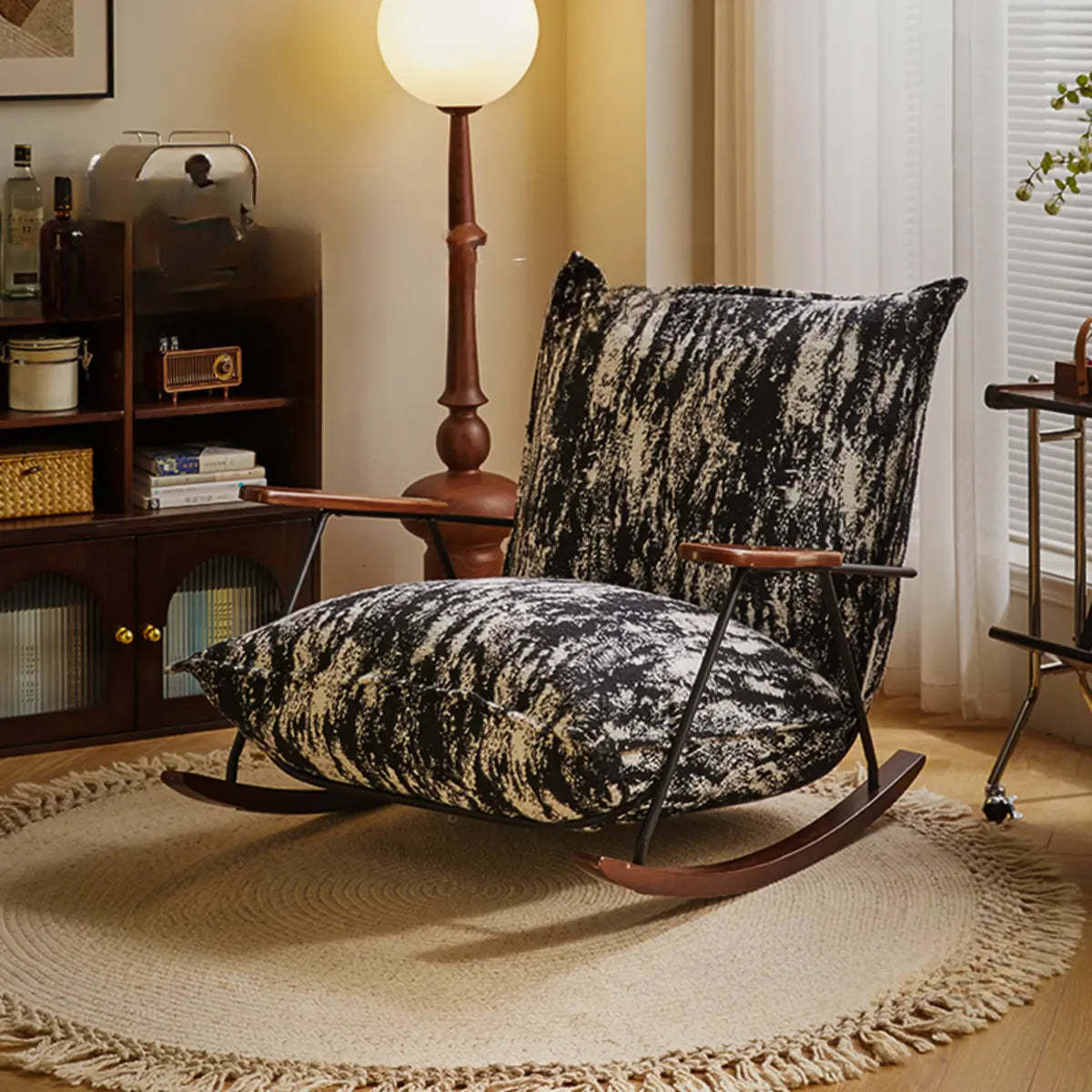 Black and White Ergonomic Scratch Resistant Rocking Chair