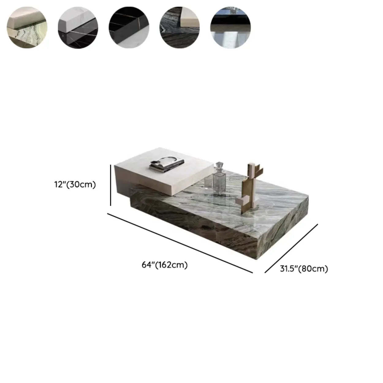 Black-White Marble Rectangular Block Base Coffee Table