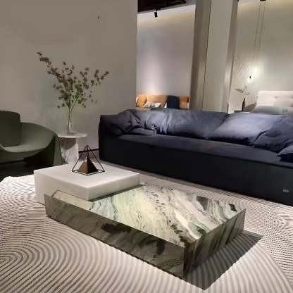 Black-White Marble Rectangular Block Base Coffee Table — Bright White/ Black