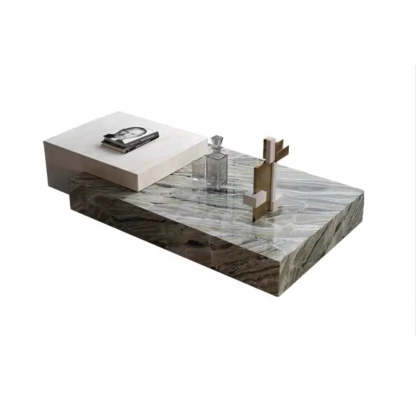 Black-White Marble Rectangular Block Base Coffee Table — Black-White