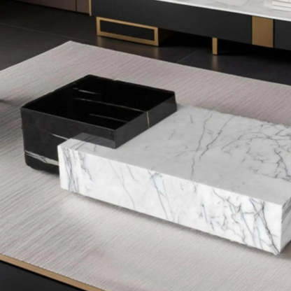 Black-White Marble Rectangular Block Base Coffee Table — White-Black