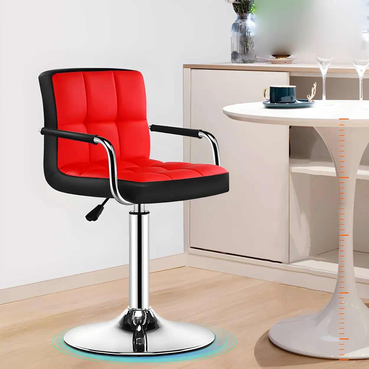 Black-White Square Steel Adjustable Bar Stool — Gloss Black / 2 Piece Set