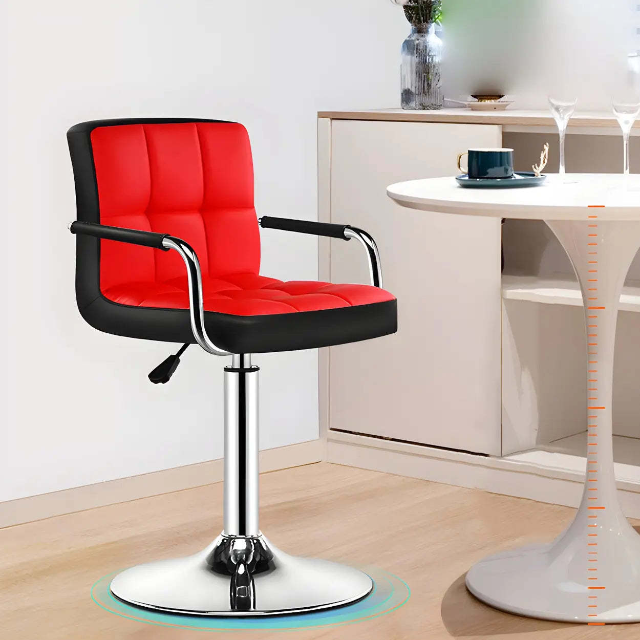 Black-White Square Steel Adjustable Bar Stool — Gloss Black / 2 Piece Set