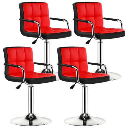 Black-White Square Steel Adjustable Bar Stool — Pink-White / 2 Piece Set