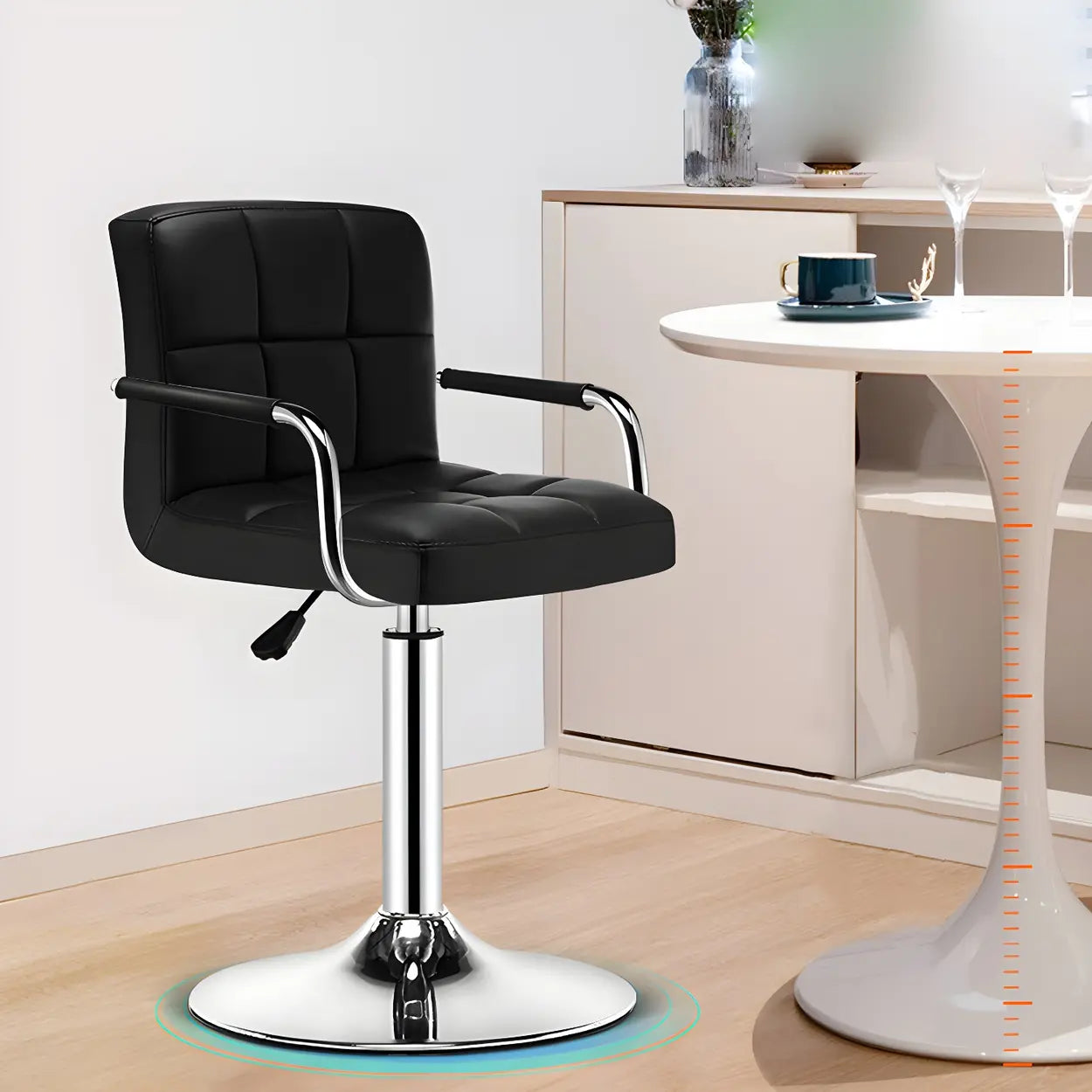 Black-White Square Steel Adjustable Bar Stool — Beige / 2 Piece Set