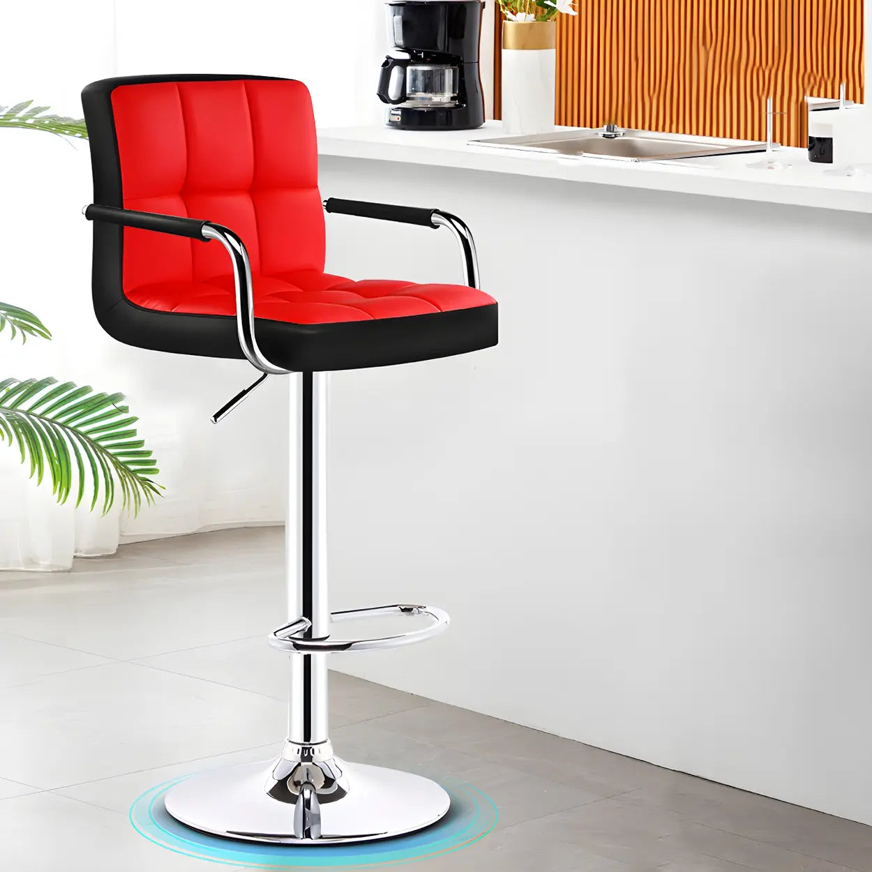 Black-White Square Steel Adjustable Bar Stool — Red-Black / 2 Piece Set