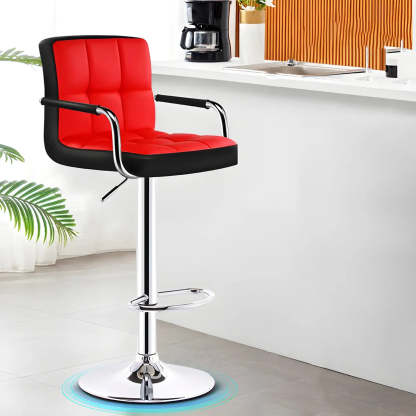 Black-White Square Steel Adjustable Bar Stool — Red-Black / 2 Piece Set