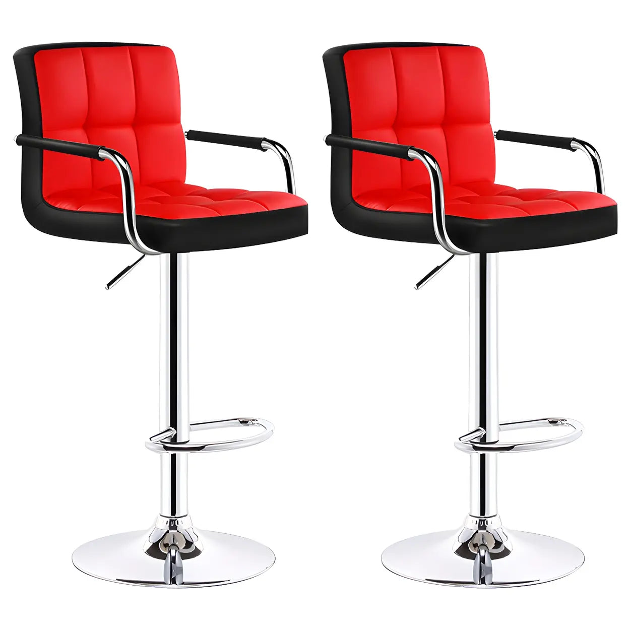 Black-White Square Steel Adjustable Bar Stool — Red-Black / 4 Piece Set