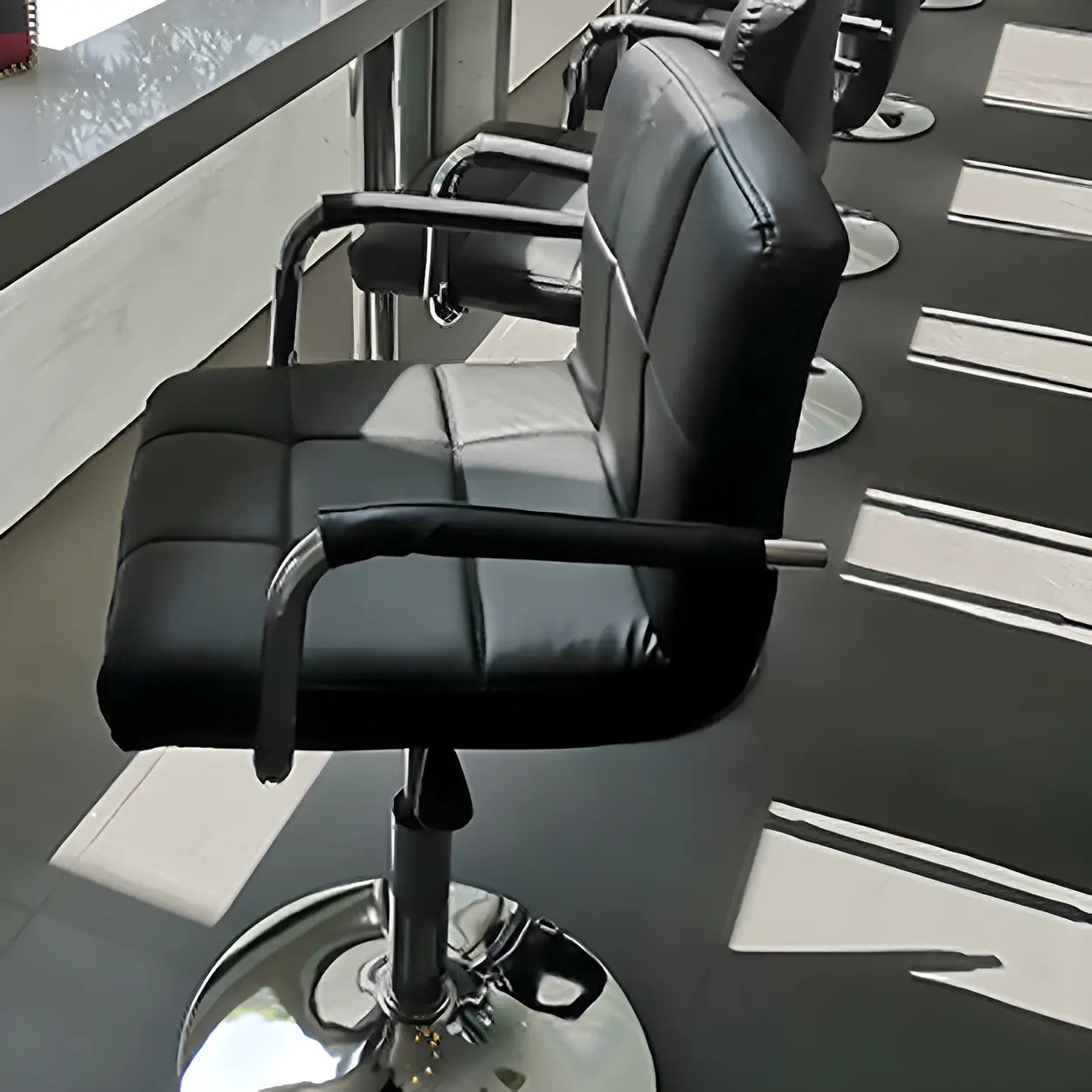 Black-White Square Steel Adjustable Bar Stool — Red-Blue / 2 Piece Set