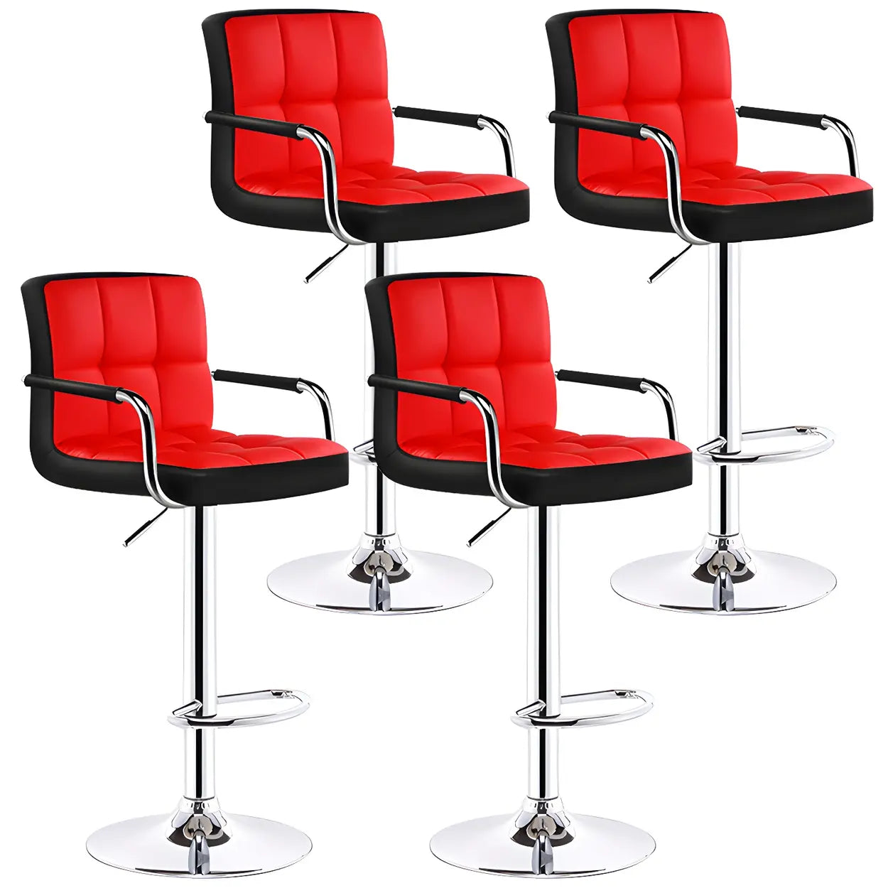 Black-White Square Steel Adjustable Bar Stool — Red-Blue / 4 Piece Set