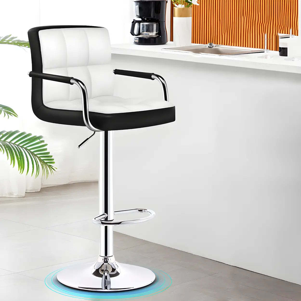 Black-White Square Steel Adjustable Bar Stool — Rose Red-Black / 1 Piece