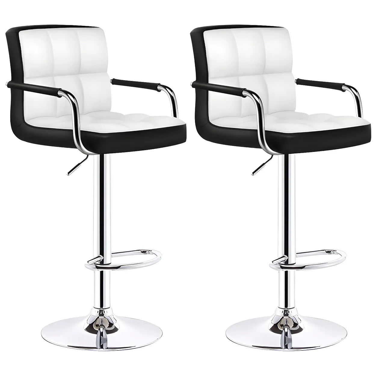 Black-White Square Steel Adjustable Bar Stool — White Inner / 1 Piece