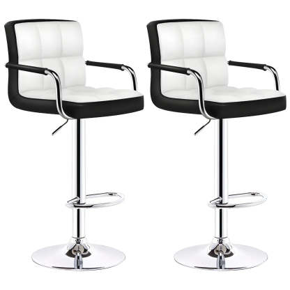 Black-White Square Steel Adjustable Bar Stool — White Inner / 1 Piece