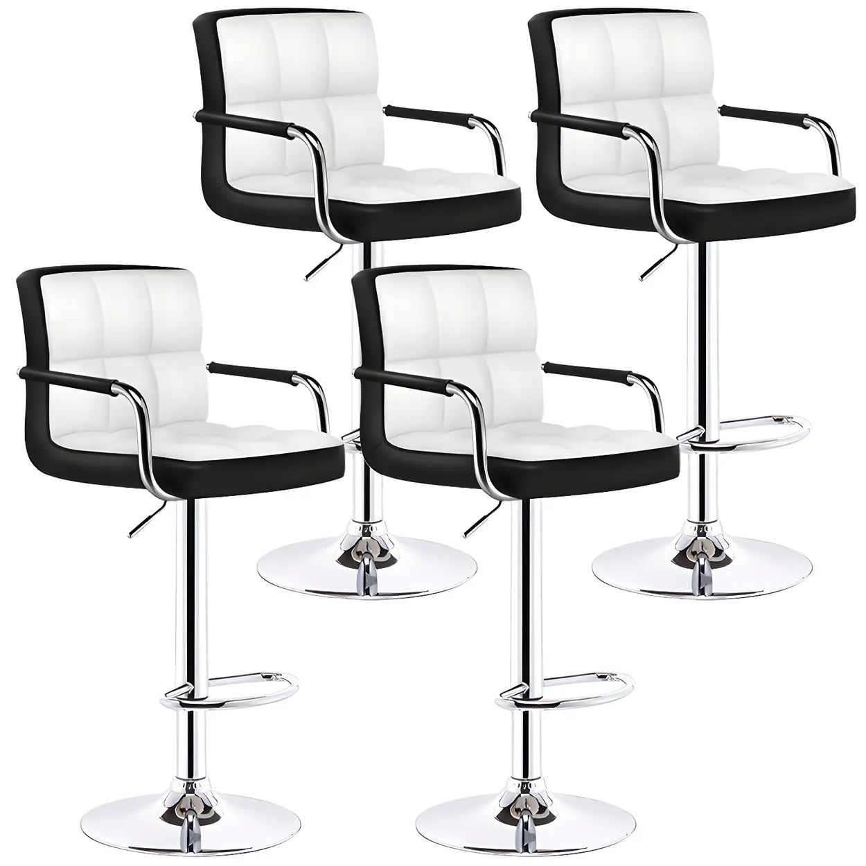 Black-White Square Steel Adjustable Bar Stool — White Inner / 2 Piece Set
