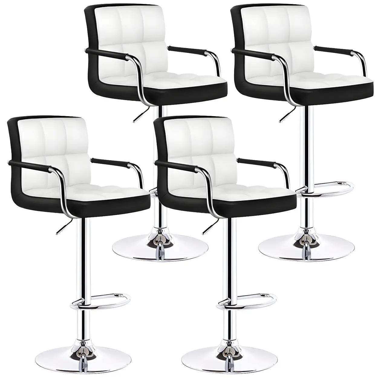 Black-White Square Steel Adjustable Bar Stool — White Inner / 2 Piece Set