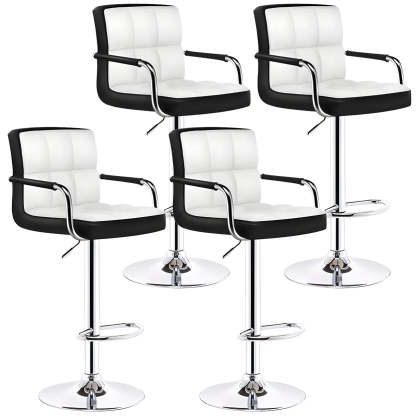 Black-White Square Steel Adjustable Bar Stool — White Inner / 2 Piece Set