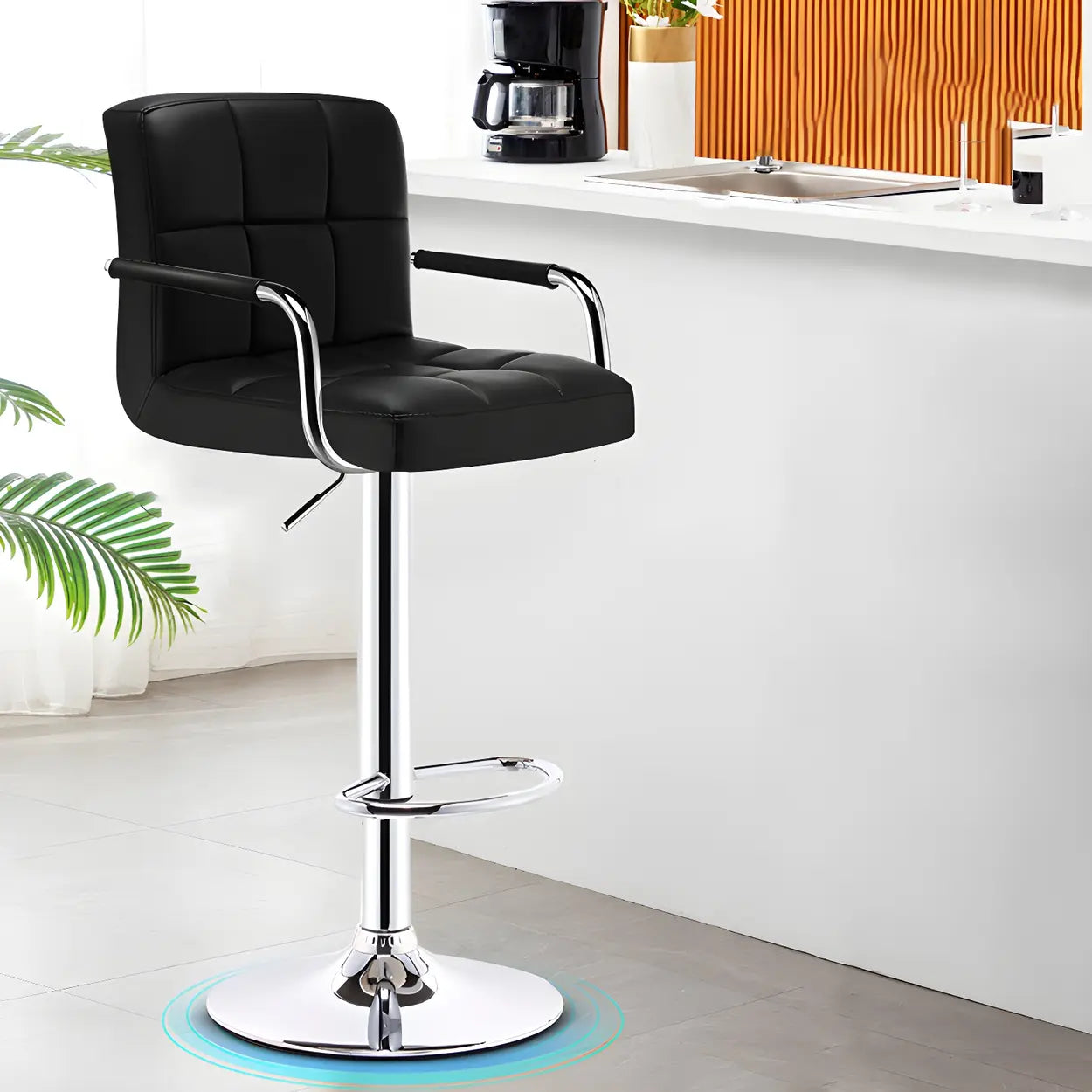 Black-White Square Steel Adjustable Bar Stool — White Inner / 4 Piece Set