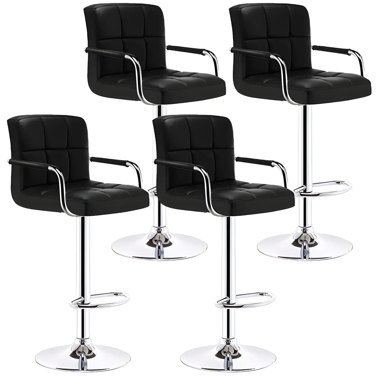 Black-White Square Steel Adjustable Bar Stool — White-Black / 2 Piece Set